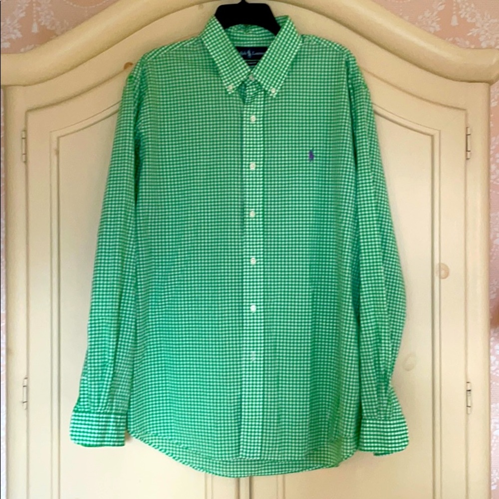 Ralph Lauren Custom Fit Green & White Shirt XL